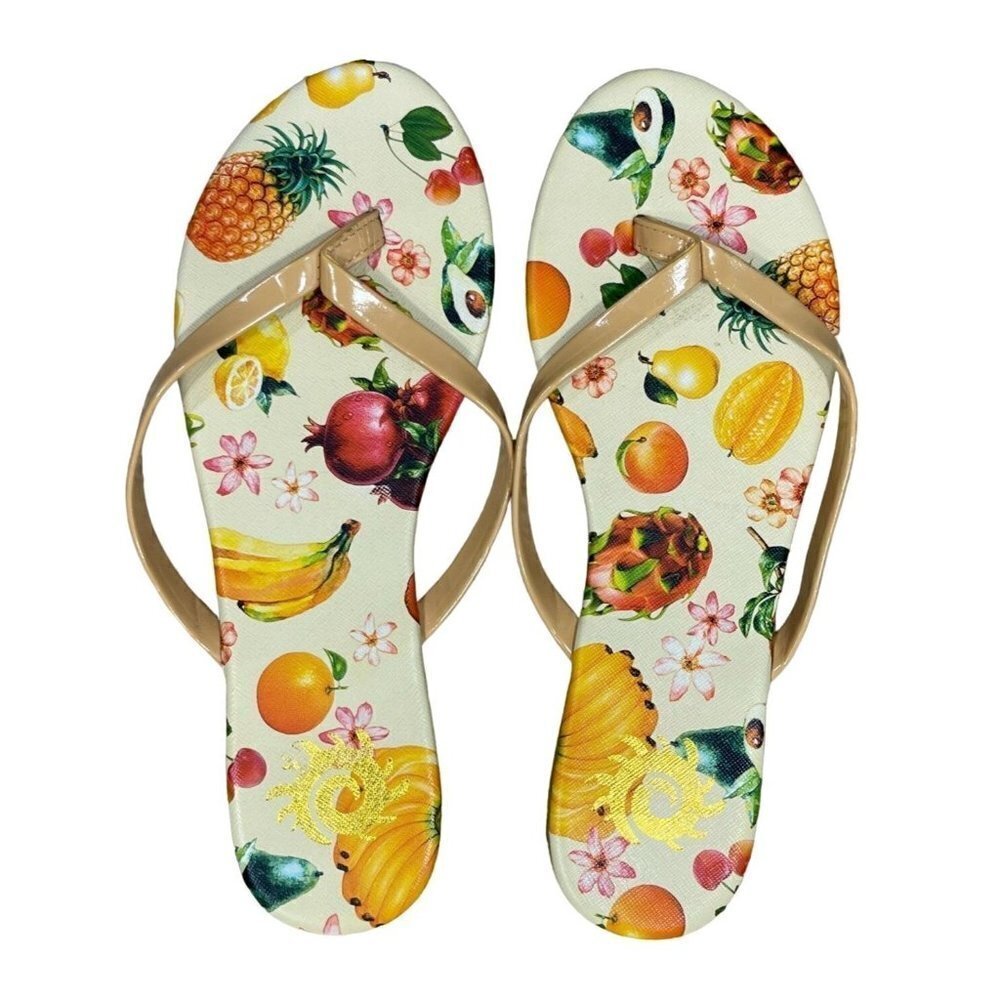 Women's Fruit Salad Flip Flop Shoes Tan Yellow Size 8